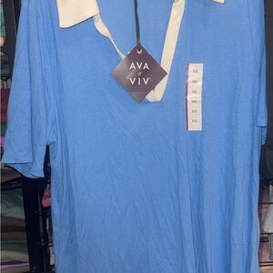 Ava & Viv Sky Blue Polo with Cream Collar